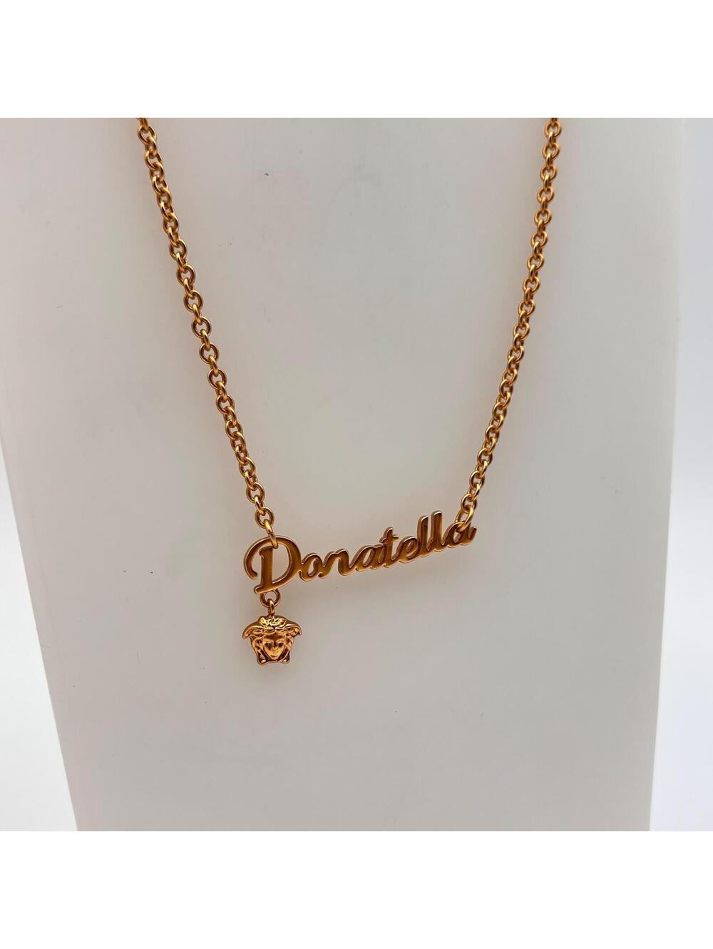 Versace Donatella Gold Tone Nameplate Necklace - Picture 2 of 4
